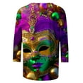 thumbnail image 4 of Jsaierl Mardi Gras Clothings for Women 3/4 Sleeve Mask Graphic Blouse Carnival Themed Tees Party 3D Print Tops Funny Gifts Parade Tshirt, 4 of 5