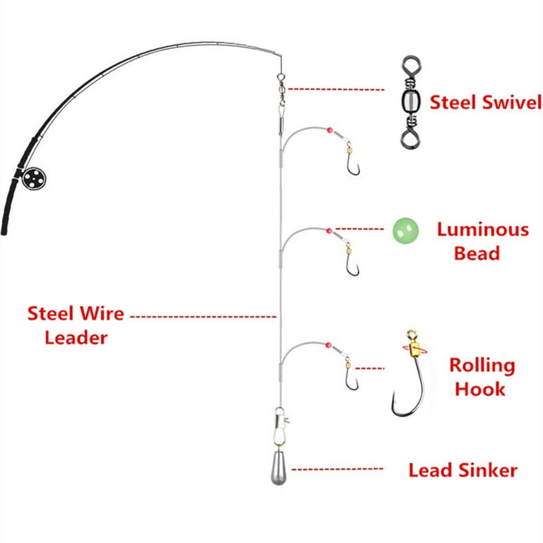 SENYUBBY Stainless Steel Leader Wire 3 Hook Rigs Swivel Fishing Tackle  -Pack of 3 (Hook Size 3/0#)