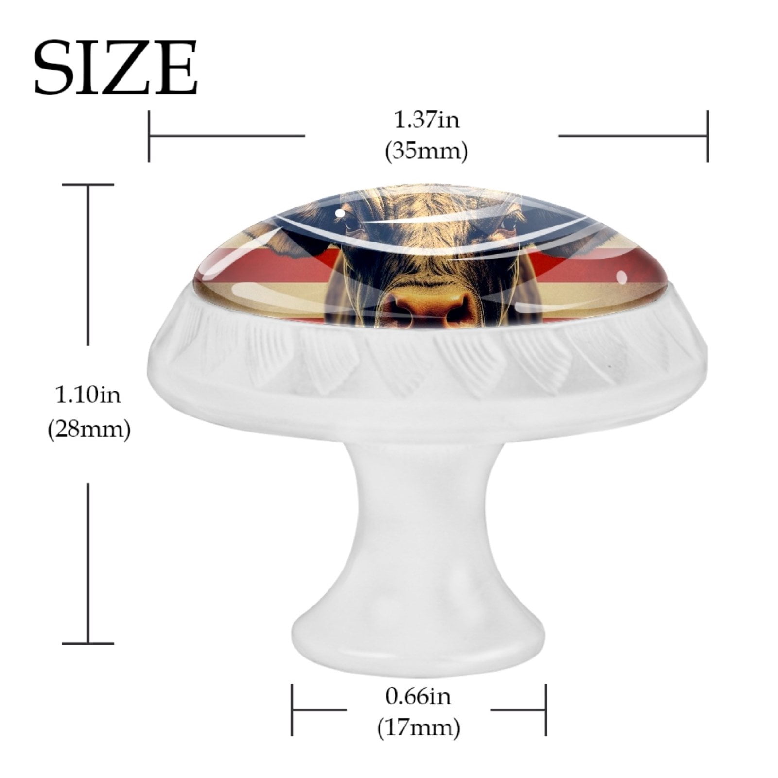 4 Pcs Cow American Flag Knobs for Kitchen Cabinet Cupboard Dresser Bookcase Drawer Pulls Handles Round Home Decor