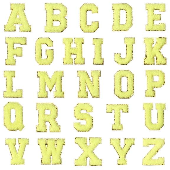 Uxcell 26 Pack Chenille Letter Patches, A-Z Alphabet Self Adhesive Chenille Patches Embroidered Patch Stickers for DIY Fabric Clothing Shoes Bags, Yellow