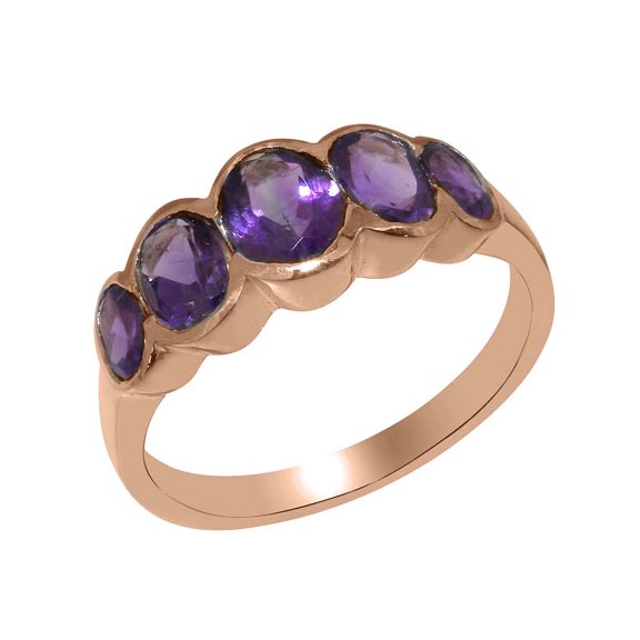LBG British Made 9k Rose GoldWomens Ring Natural Amethyst Band Ring - 33 size options - Size 7.5