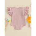 thumbnail image 4 of Suealasg Baby Girls Romper Outfit Newborn Short Sleeve Round Neck Solid Color Ribbed One-Piece Clothes 0-18 Months Infant Summer Bodysuit, 4 of 8