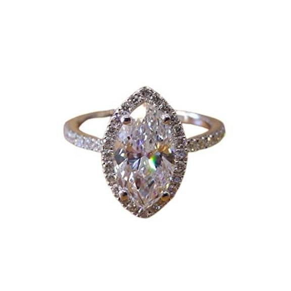 HeartsAndYou 1ct Marquise Cut Moissanite Halo Unique Engagement Ring for Women 18k White Gold Over Silver