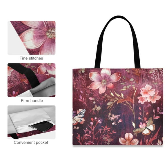 Canvas Tote Bag for Women Girls Design Print Whimsical Floral Nightscape Tote