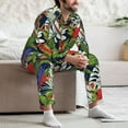 thumbnail image 5 of Mens Pajamas Set, Tropical Plant Cute Colorful Parrot Button Down Long Sleeve Loungewear Sleepwear Pjs sets for Men, 5 of 5