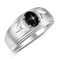 thumbnail image 3 of RYLOS Men's Rings Sterling Silver Classic 8X6MM Oval Gemstone &  Diamond Ring Black Star Sapphire March Birthstone Rings For Man Silver Rings Size 12, 3 of 7