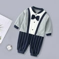 thumbnail image 7 of WRKEKC Infant Tuxedo Romper Contrast Striped Bow Tie Snap Buttons Thickened Warm Snug Fitting Fall Winter OutFitting for Boys and Girls 0-12 Months, 7 of 7