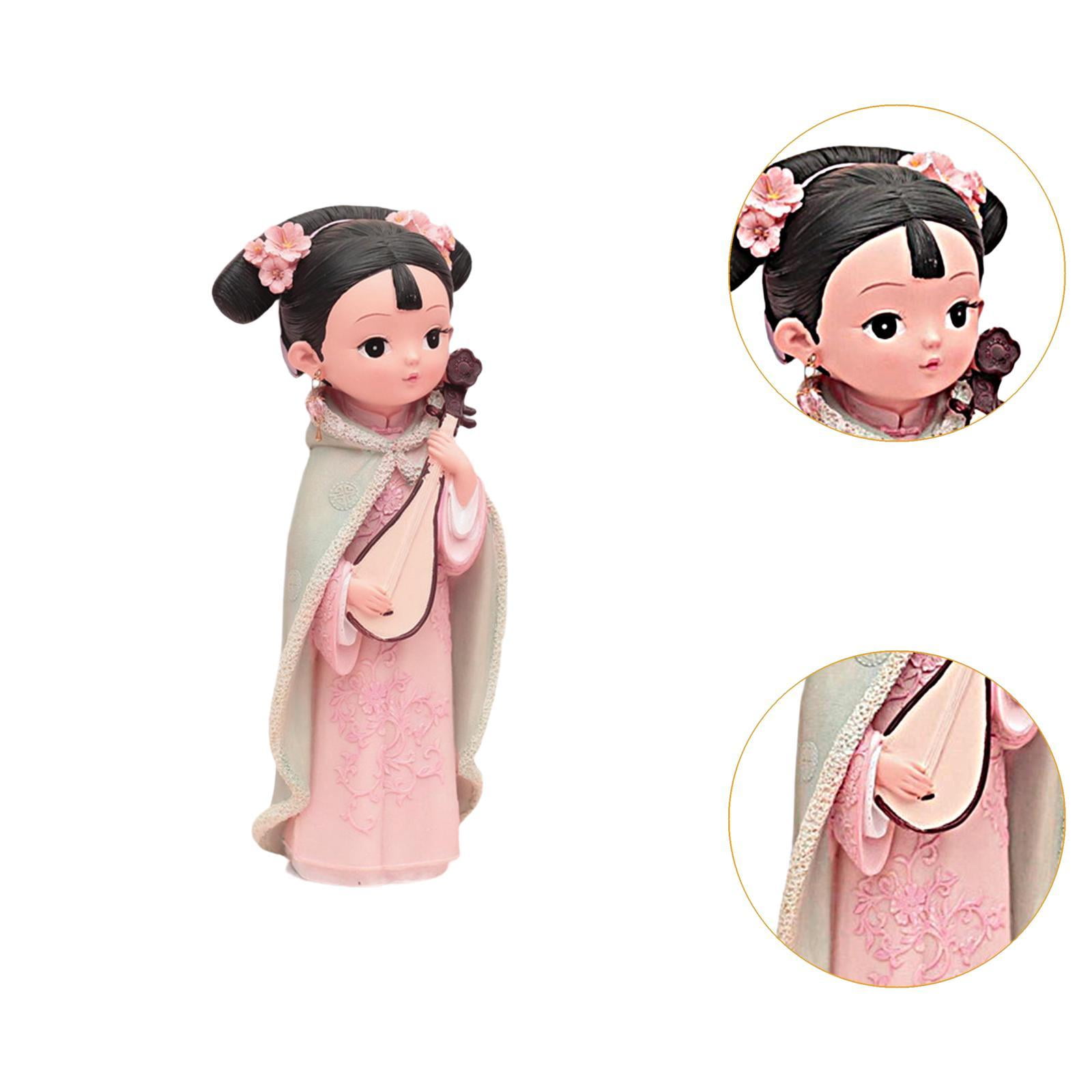 WLPZXP Girl Resin Statue Desktop Doll Toy Hanfu Dress Decoraitve Miniature Figurine for 12x8x22cm Lute