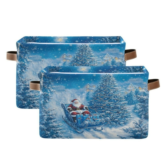 Ryvnso Santa Claus in Christmas Storage Basket Large Bin Foldable Boxes Toys Organizer 14.2x10.2x8.3in 2 PCs