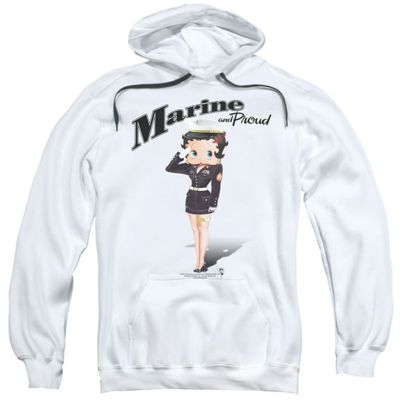 Betty Boop Marine Boop Adult Pullover Hoodie Sweatshirt White