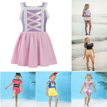 

URMAGIC Girls Princess Two-Piece Tankini Swimsuits Party Bathing Suits Ruffles Beach Surf Swimming Swimwear Bikini Set 1-8 Years