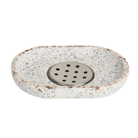 Terrazzo Soap Dish with Drainage Soap Holder Double Layer for Bathroom Shower Kitchen