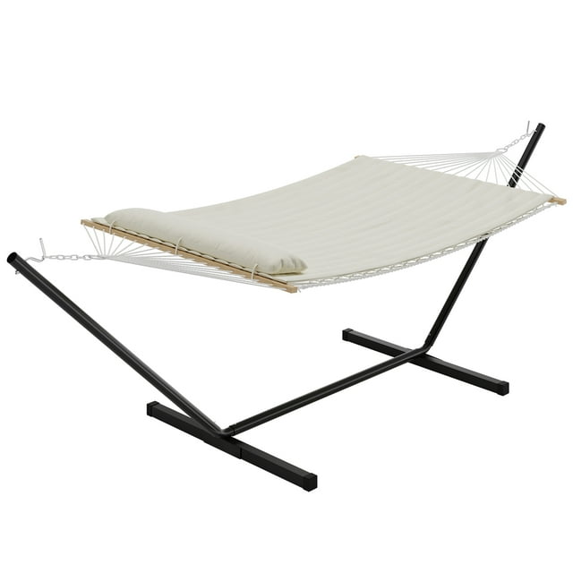 Hamac avec Support Robuste Capacité de 500 Lb - Hamac Portable en Corde de Coton et Coussin de Confort Matelassé