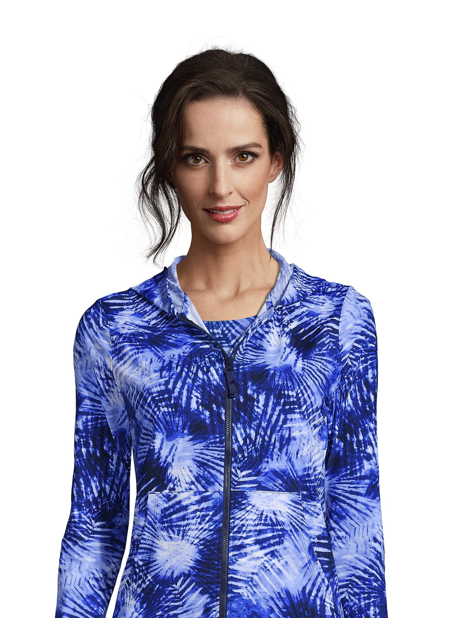 Lands' End Women's Hooded Full Zip Long Sleeve Rash Guard UPF 50 Sun