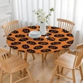 thumbnail image 3 of Halloween Party Decoration Elastic Round Tablecloth - Pumpkin and Bat Design for 44 Inch Table, Washable for Kitchen Use, 3 of 6
