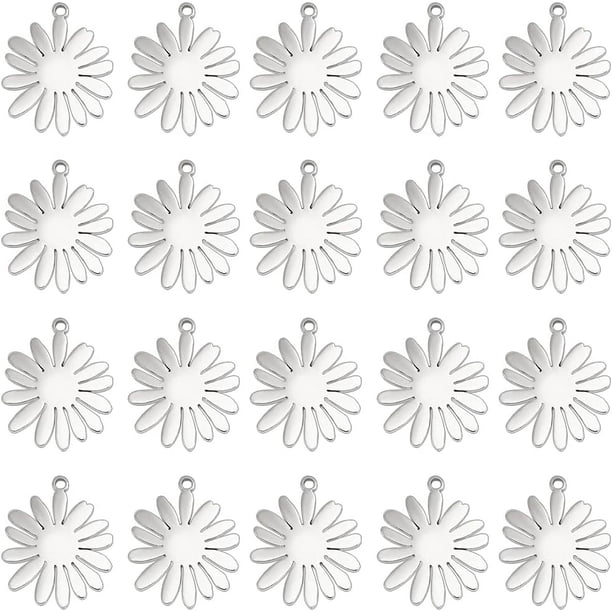 20 colgantes de crisantemo con forma de flor de mes de nacimiento, hechos a mano, de acero inoxidable.