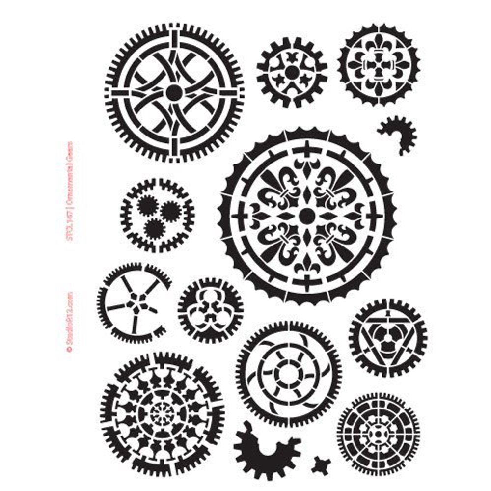 Gears Stencil by StudioR12 Ornamental Mechanical Elements Art