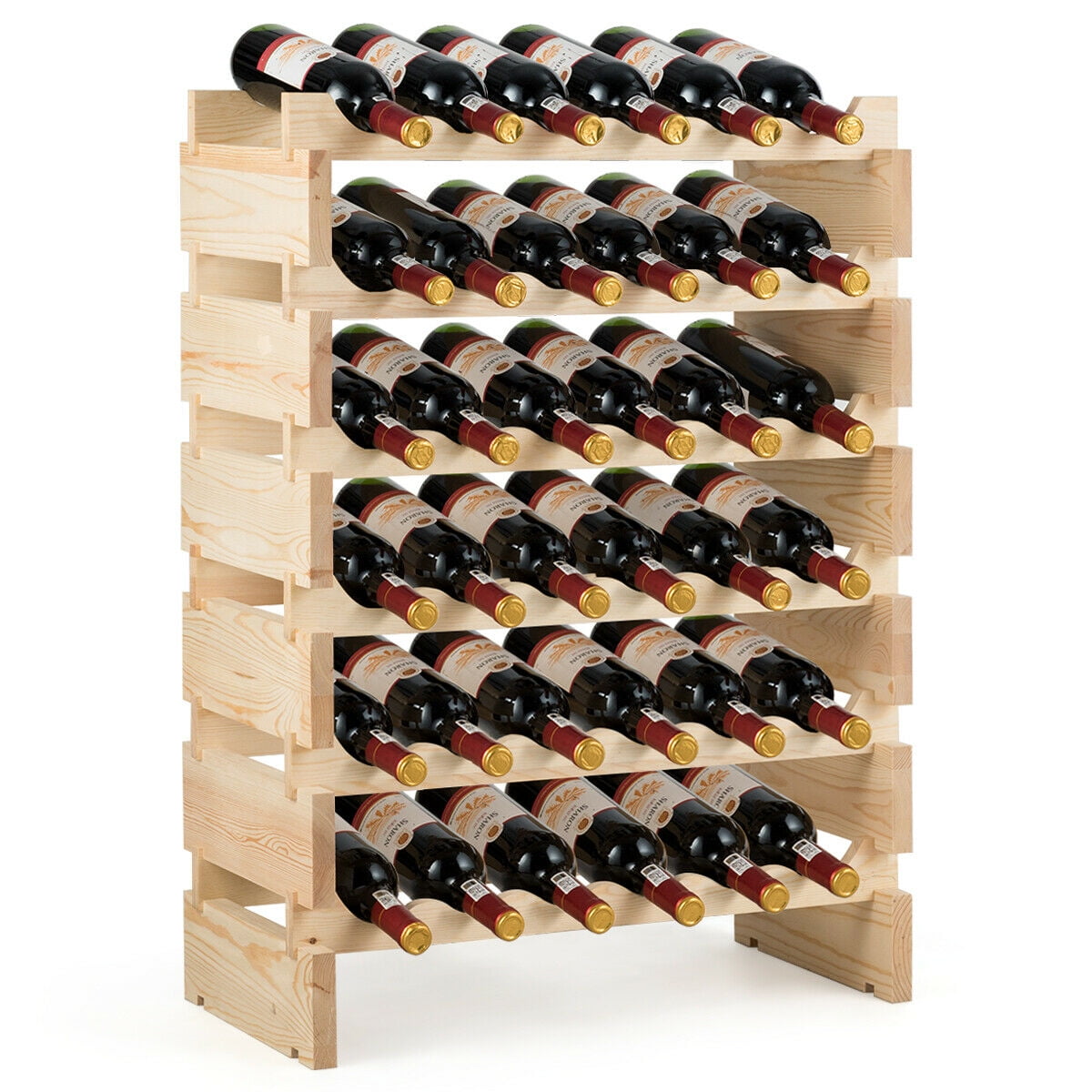 Wobble-Free Six-Tier, 36 Bottle Capacity Smartxchoices 36 Bottle Stackable Modular Wine Rack Small Wine Storage Rack Free Standing Solid Natural Wood Wine Holder Display Shelves