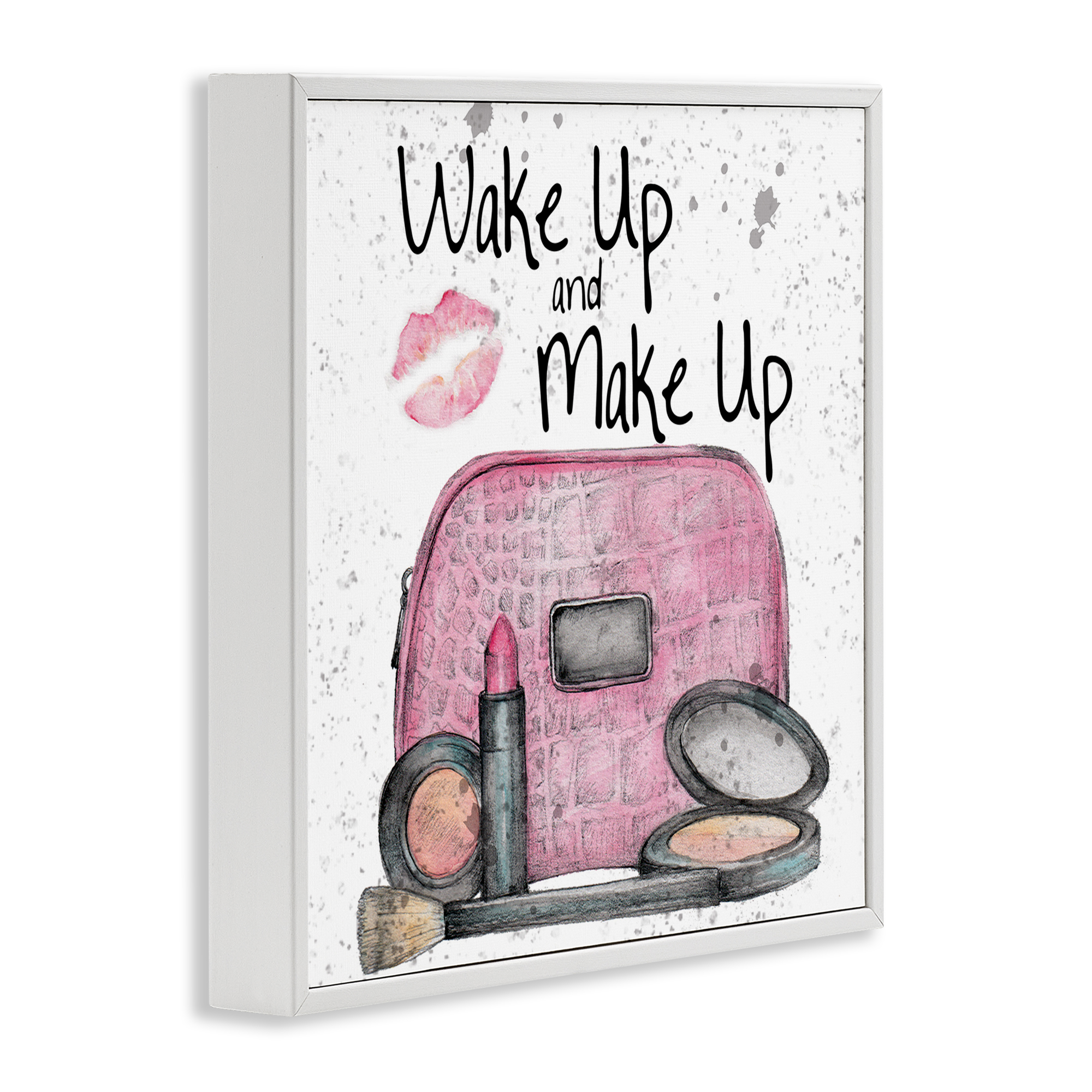 Stupell Industries Wake Up Makeup Phrase Beauty & Fashion Painting White Framed Art Print Wall Art, 12 x 12