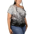 thumbnail image 3 of Women's Plus Size Sequin Sexy One Shoulder Short Sleeve Party Club Top, Sliver and Black, X-Large, 3 of 5