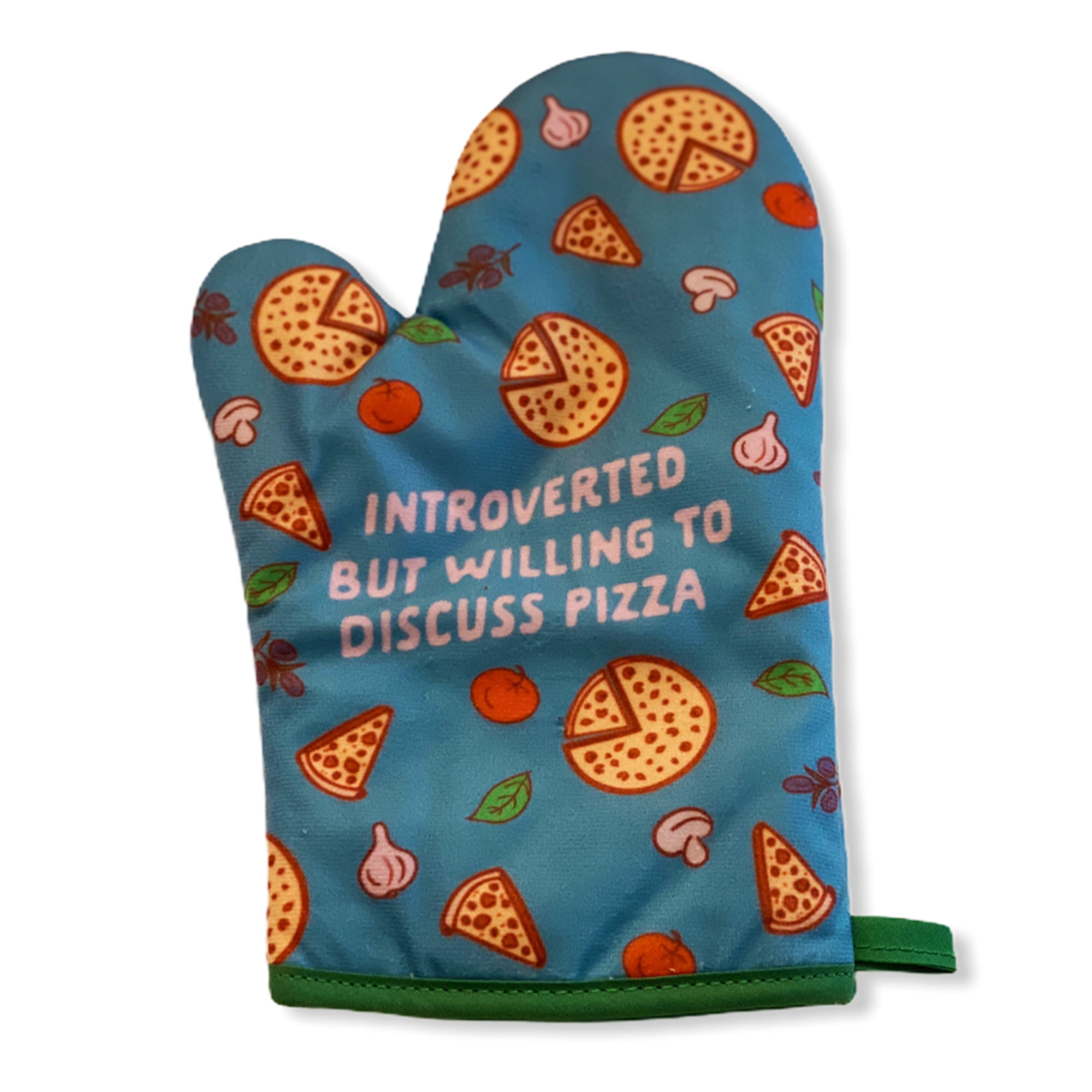 Introverted But Willing To Discuss Pizza Funny Baking Cooking Graphic  Kitchen Accessories (Oven Mitt) 