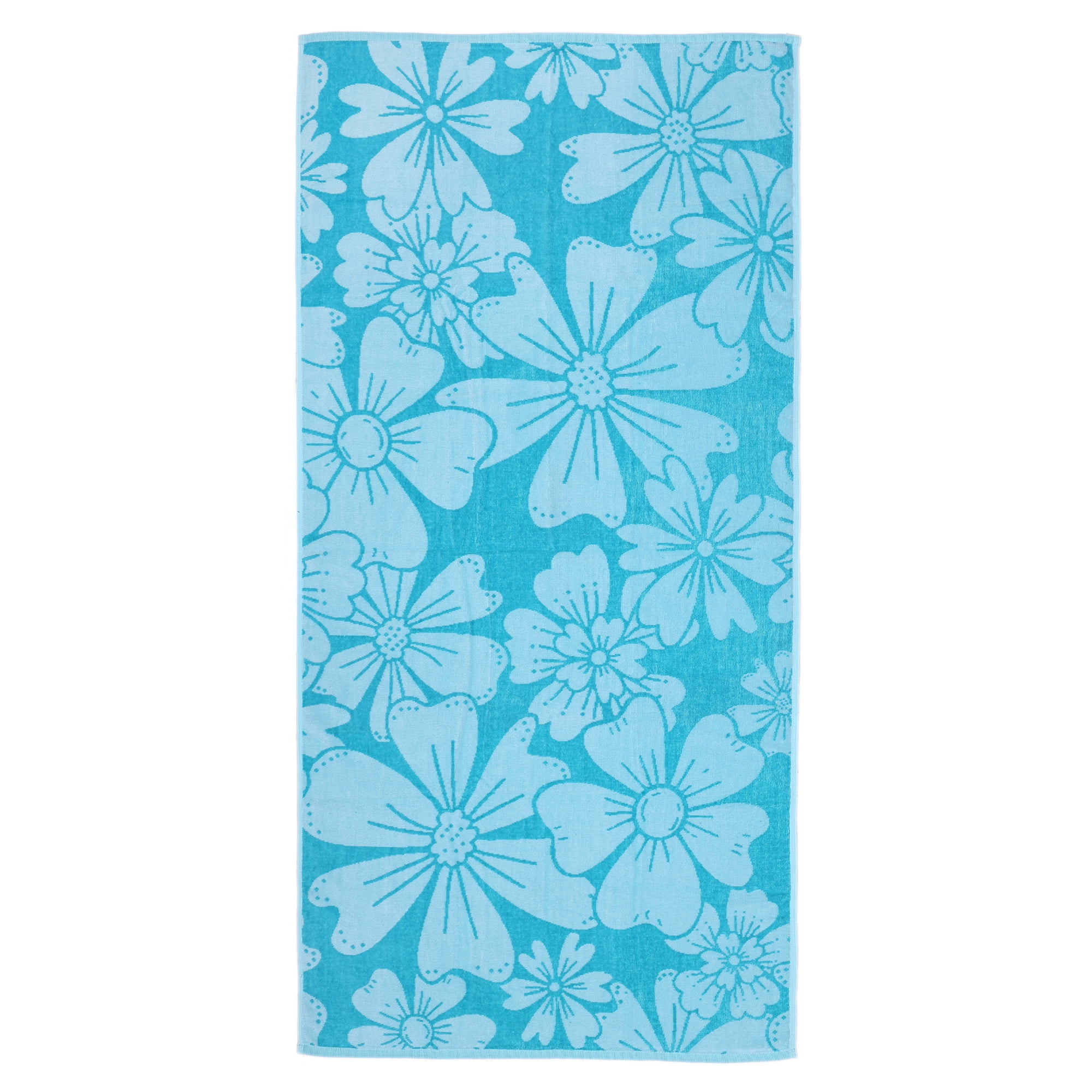 Mainstays 2-Pack Beach Towels, 58 in x 28 in, Green Flower & Stripes