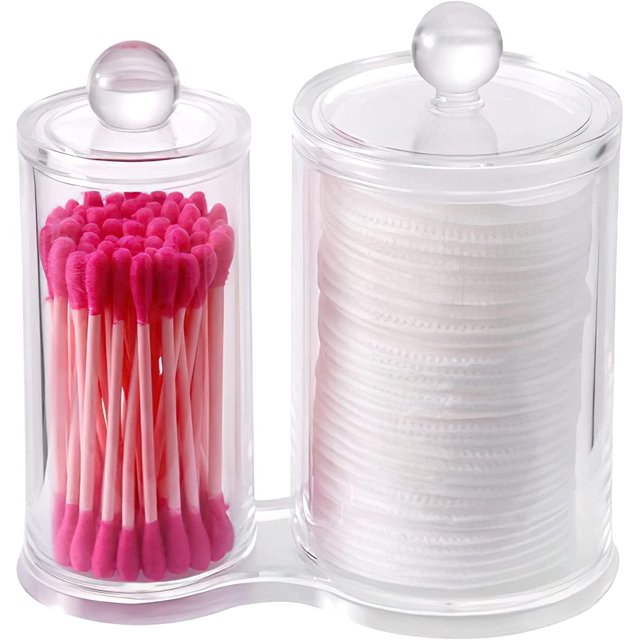 Cotton Box 2 Cajas Redondas Acrílico Transparente Almacenamiento de Maquillaje para Bastoncillos de Algodón y Algodón ZefeiWu 8390615833455