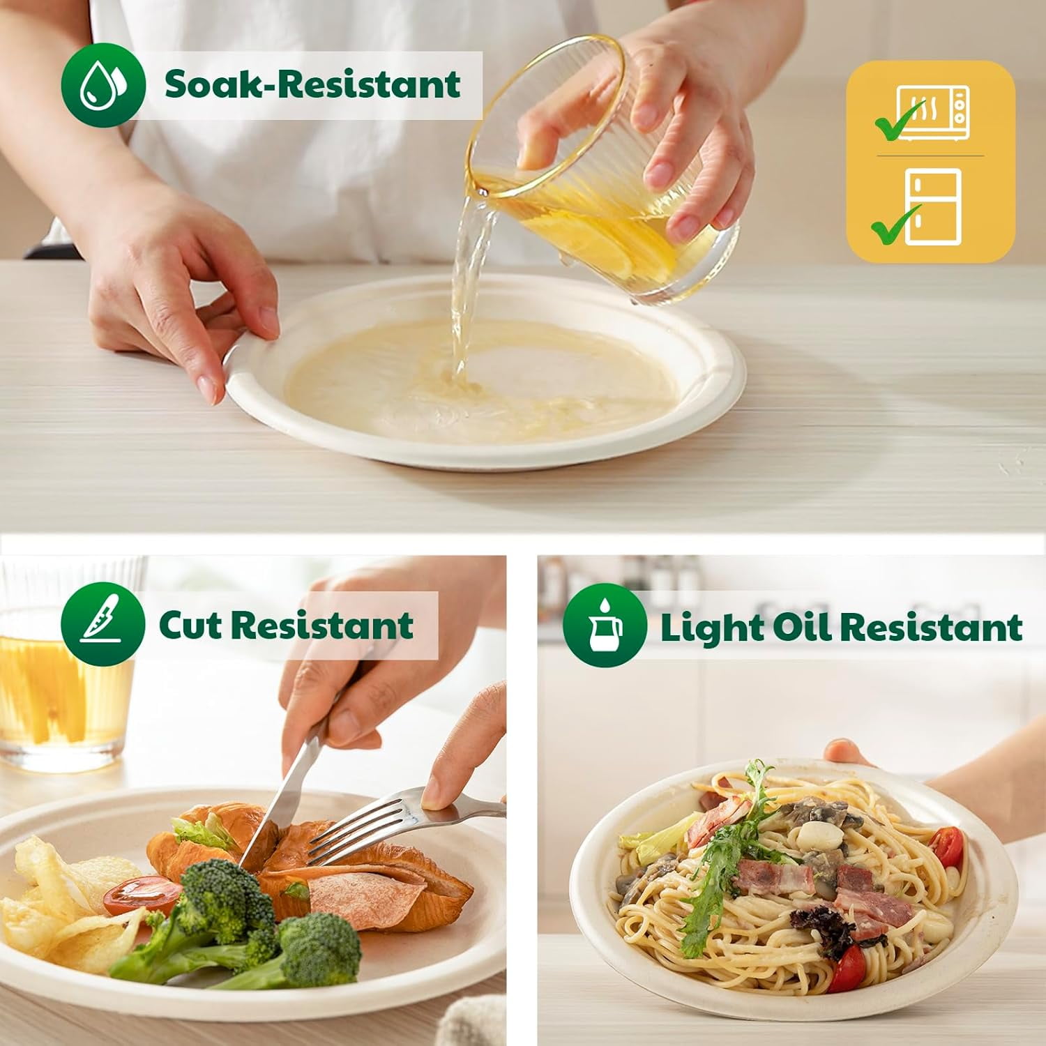 BN-LINK 125 Pack Disposable Paper Plates, 10’’ 100% Compostable Heavy Duty Plates, Eco-Friendly Biodegradable Sugarcane Fibers, for Parties, Picnics, BBQs, White