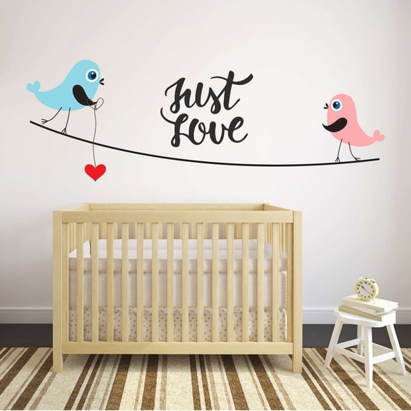 Children Just Love Cute Cartoon Wall Decal Decoration Beautiful Birds Sitting on Wire Vinyl Wall Decal Lasts Years and Easily Removable - Size: 20 In(W) x 6 In(H)