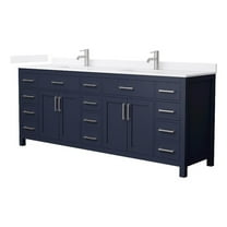 Beckett 84" Dark Blue Double Vanity & White Quartz Top (1-Hole) & Nickel Trim