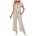 thumbnail image 2 of Stamzod 2 Piece Sets for Women Summer Outfits Lounge Sets V Neck Tops Wide Leg Pants Vacation Travel Outfits Khaki XXL, 2 of 8