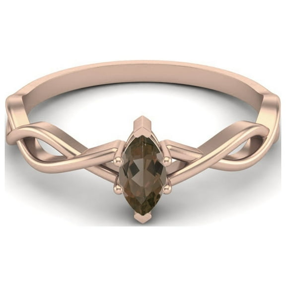 1.00 Ctw Marquise Smoky Quartz Solitaire Split Shank 925 Sterling Silver Rose Vermeil Valentines Day Gifts Ring