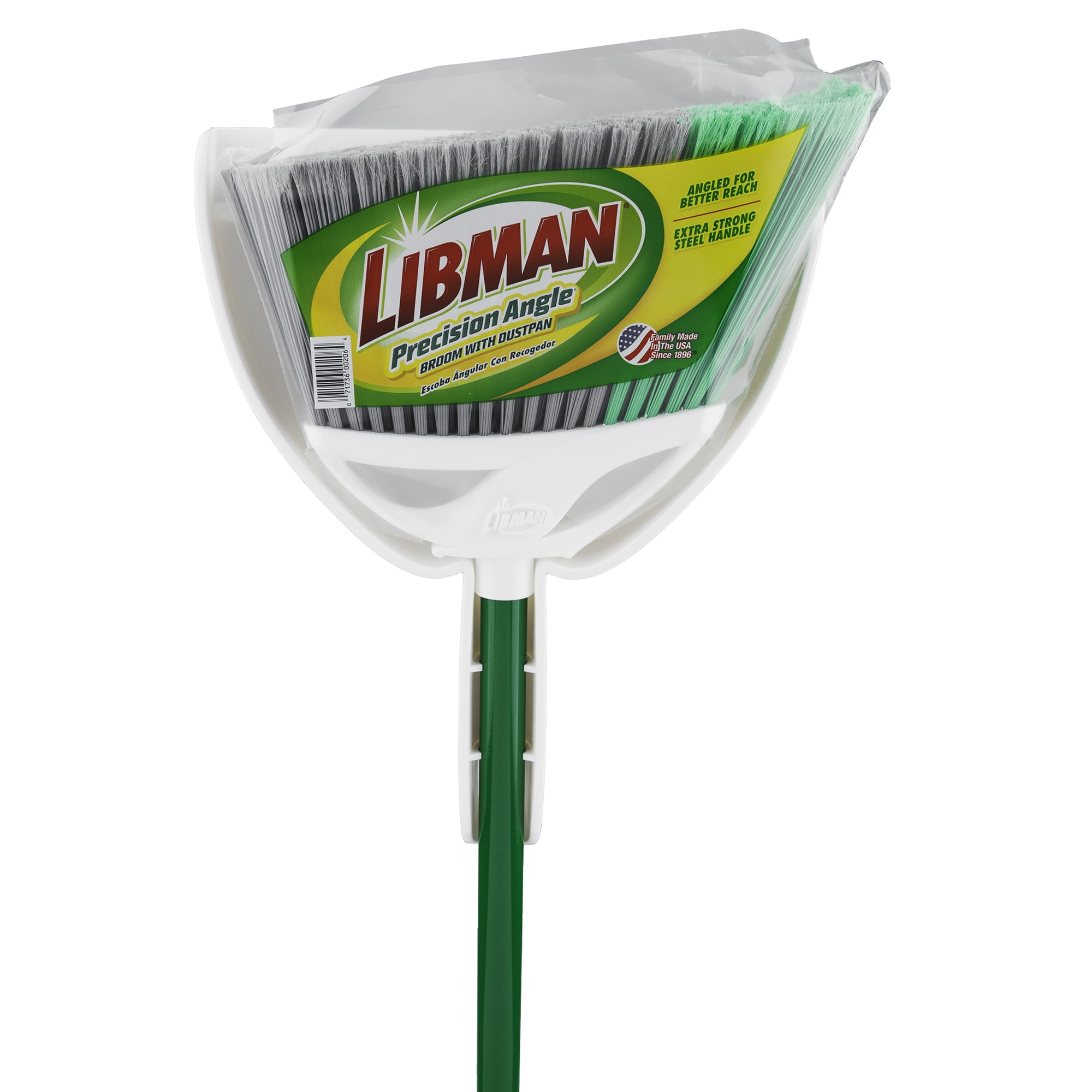 Libman Precision Angle Broom Dustpan Green Electrostatic Powder Coated Steel Handel PET Broom Fibers