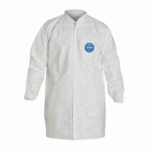 Tyvek 400 Disposable Lab Coat, Tyvek(R) 400, Snaps Closure, White, L, 30 PK