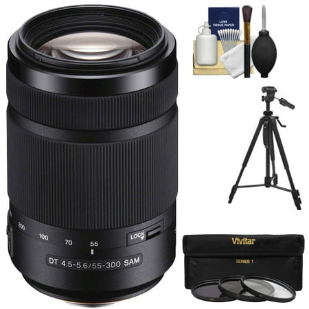 Sony Alpha 55-300mm f/4.5-5.6 DT SAM Zoom Lens with 3 UV/CPL/ND8 Filters + Tripod + Accessory Kit for A37, A58, A65, A68, A77 II, A99