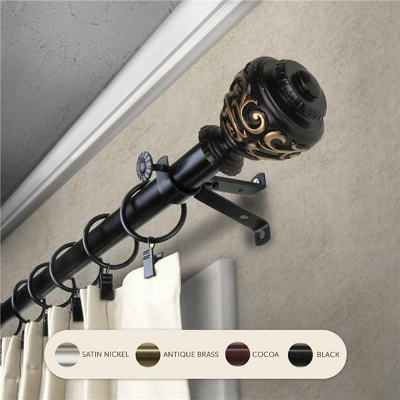 Central Design 4889-992 0.8125 in. Harmony Curtain Rod with 120 to 170 in. Extension, Black