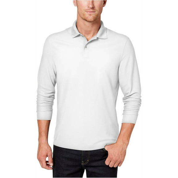 Club Room Mens LS Perfomance Rugby Polo Shirt, White, X-Large