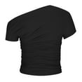 thumbnail image 3 of Besolor Off Shoulder Tops for Women Short Sleeve Ruched Tight Shirts Going out T-Shirt Slim Crop Top Trendy Clothes 2025, 3 of 5