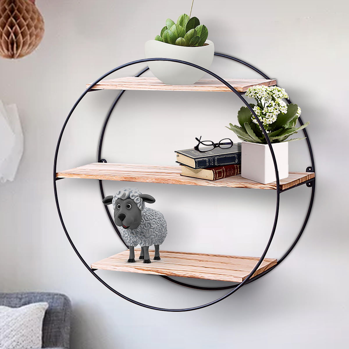 Modern Round Hanging Shelf with Simple Decor