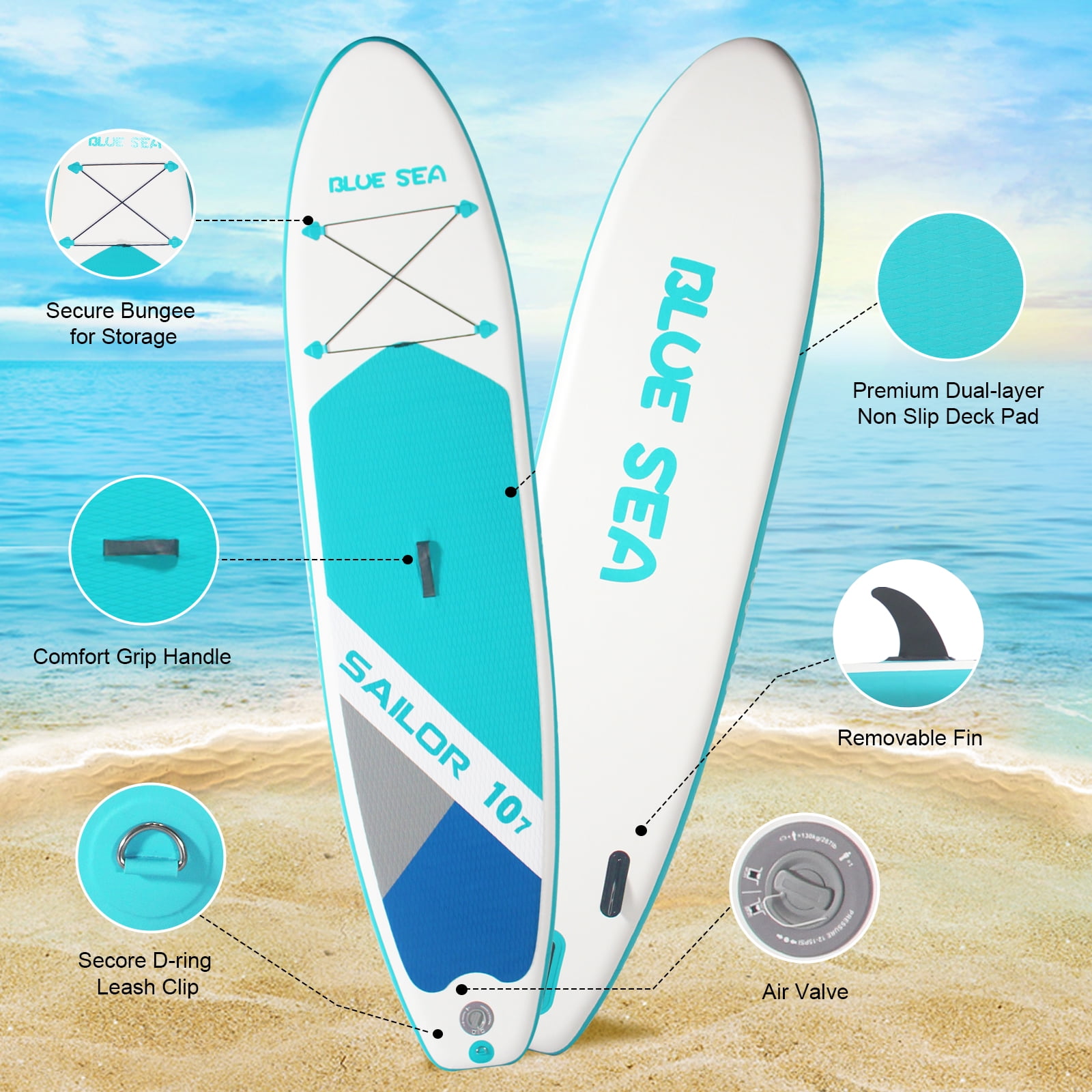 OZVMZQ 10'8'' Inflatable Stand up Paddle Board, Extra Wide SUP, with Premium Accessories, Waterproof Dry Bag, Hand Pump, for Yoga Fishing