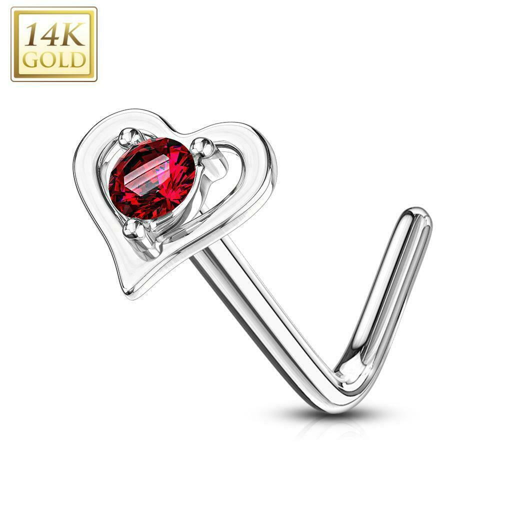 CZ Love Heart L Bend Nose Stud Bar Body Piercing Jewellery 