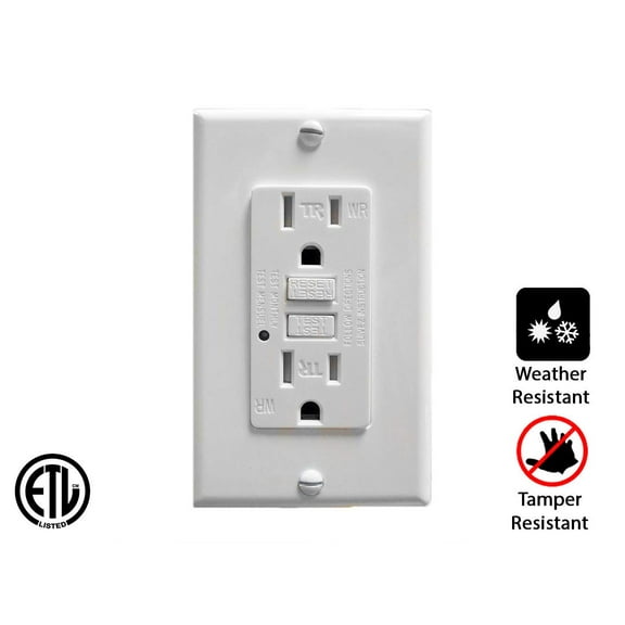 Teklectric - GFCI Receptacle 15A 125V and Free Wall Plate - GFCI Outlet 15 AMP 125 VOLT Wall Plate Included 1 (15A Weather/Resistant GFCI)