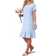 thumbnail image 4 of INSPIRE CHIC Women's Victorian Nightgown Princess Lace Ruffle Short Sleeve Cotton Sleepwear Loungewear L Blue, 4 of 6
