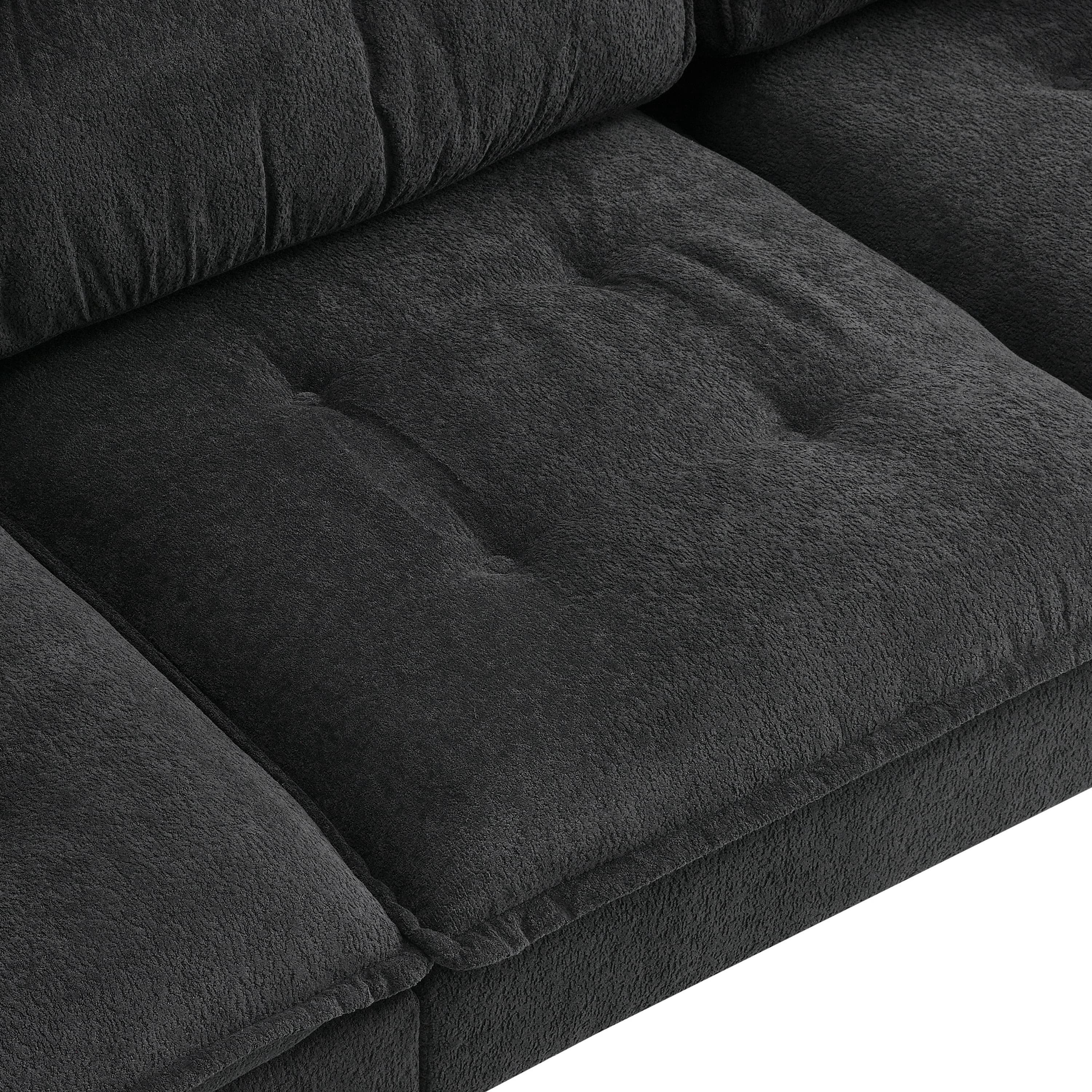 MAYEERTY 106x66.5" L-Shaped Convertible Sectional Sofa - 4-Seat Tufted Chenille Couch with Two-Tone Legs/Ottoman for Living Room/Apartment/Office, 3 Colors
