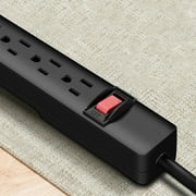 Hyper Tough 6-Outlet Indoor Power Strip with 8 Ft Extension Cord, ETL Certified, Black