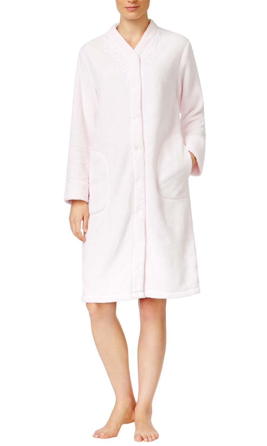 Miss Elaine Miss Elaine Womens Pink Embroidered Snap Front Cuddle Soft Fleece Robe Large L