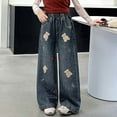 thumbnail image 3 of Girls' Jeans Cute Jeans Girls Straight Leg Wide Leg Denim Jeans High Waisted Girls Loose Pants Casual Girls Jeans Size 7-8 Years, 3 of 8