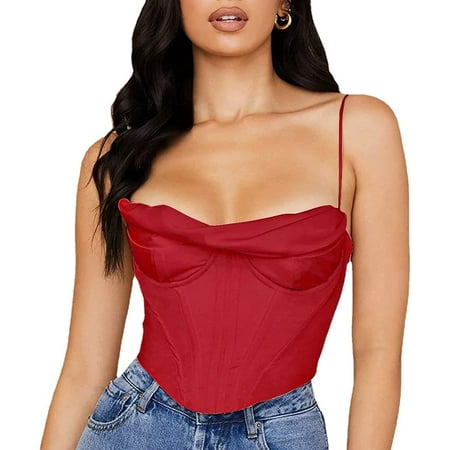 

PIKADINGNIS Women s Sexy Cowl Neck Diamond Straps Tight Corset Crop Cami Top