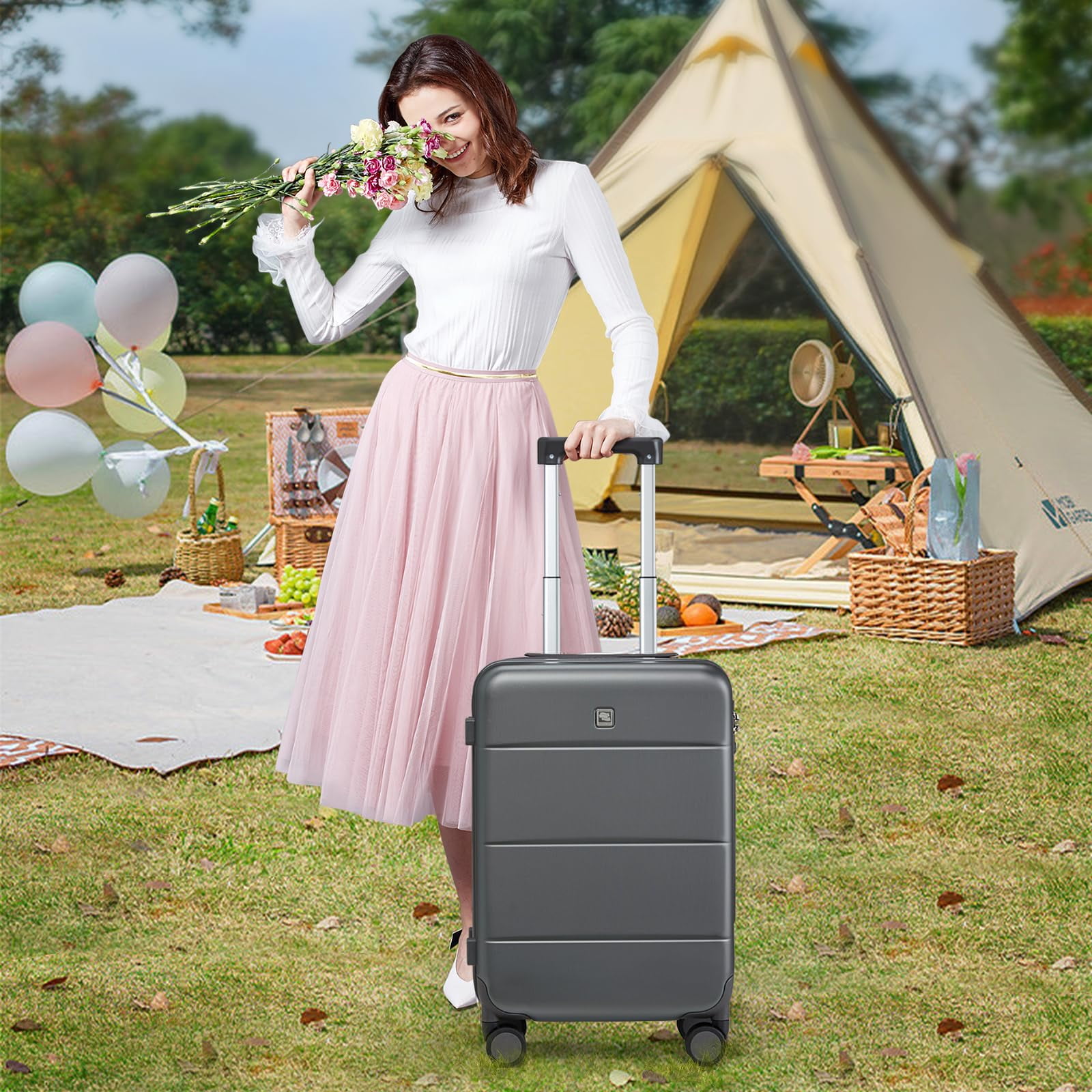 Hanke Luggage Sets 3 Piece, 20/24/28 Inch Hard Shell Suitcases with Wheels & TSA Lock Lightweight PC Hardside Luggage for Travel(Graphite Grey)