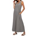 thumbnail image 4 of SLADYGLO Women Crew Neck Buttons Down Side Pockets Ribbed Pleated Wide Leg Jumpsuits, 4 of 7